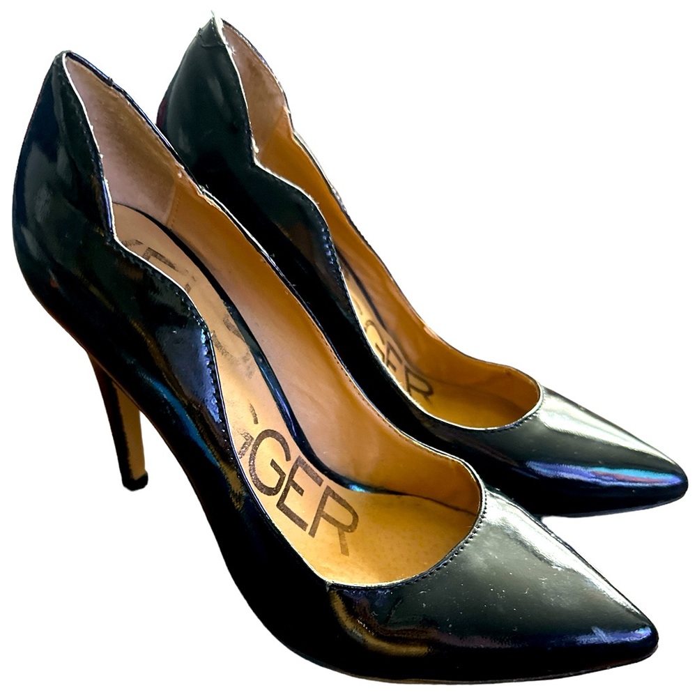 KELSI DAGGER Black Patent Leather Pumps with 4 Inch Heel